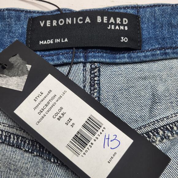 Veronica Beard Crosbie Wide Leg Crop Jeans High Rise Exposed Button Fly 30 - Picture 13 of 13